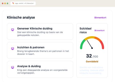 Scherm Klinische analyse in Notal Care met modules die nog niet beschikbaar zijn